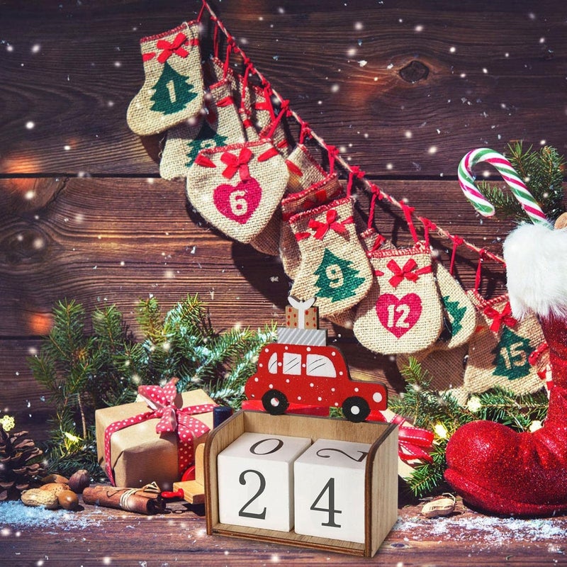 woobles Holiday Countdown Calendars, Desk Christmas Advent Calendar Decor with Numbers Blocks, Winter Party Countdown Calendar Figurines for Home, Living Room - Image 2